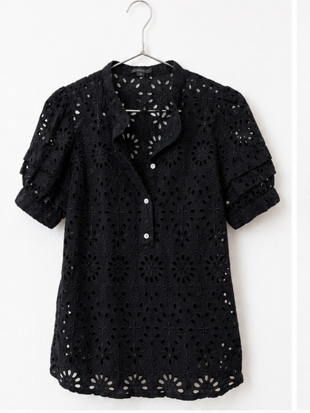 J. Crew Black Eyelet Button-Front Blouse